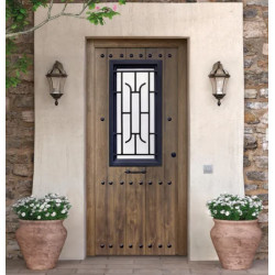Puerta de entrada metálica S100 Rustic cristal roble viejo derecha de 90x210 cm  y 100 X 210 cm.