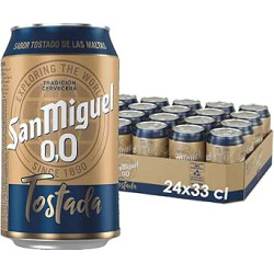 San Miguel 0,0 Tostada, Pack 24 Latas x 330ml, Cerveza Sin Alcohol