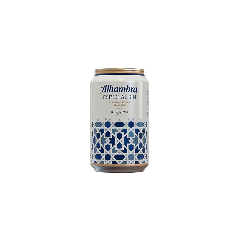 Alhambra Especial SIN, Lata de 33 cl, Cerveza Lager Sin Alcohol de Baja Fermentación. Pack 24 latas Alhambra Especial SIN, Lata de 33 cl, Cerveza Lager Sin Alcohol de Baja Fermentación. Pack 24 latas